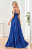 Load image into Gallery viewer, Sparkly Fuchsia A-Line Spaghetti Straps Pleated Long Formal Dress