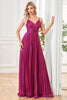 Load image into Gallery viewer, Sparkly Fuchsia A-Line Spaghetti Straps Pleated Long Formal Dress