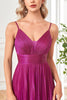 Load image into Gallery viewer, Sparkly Fuchsia A-Line Spaghetti Straps Pleated Long Formal Dress