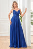 Load image into Gallery viewer, Sparkly Fuchsia A-Line Spaghetti Straps Pleated Long Formal Dress