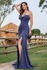 Load image into Gallery viewer, Sparkly Navy Mermaid Spaghetti Straps Corset Ruched Formal Dress with Slit