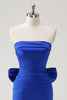 Load image into Gallery viewer, Royal Blue Strapless Short Prom Dress With Big Bow Flowing Train