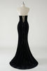 Load image into Gallery viewer, Black Strapless Velvet Sparkly Bows Long Formal Dress With High Slit (Not Gloves)