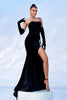 Load image into Gallery viewer, Black Strapless Sparkly Bows Velvet Long Formal Dress With High Slit (Not Gloves)