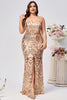 Load image into Gallery viewer, Sparkly Plus Size Golden Mermaid Sequin Embroidered Long Prom Dress with Split