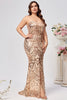 Load image into Gallery viewer, Sparkly Plus Size Golden Mermaid Sequin Embroidered Long Prom Dress with Split