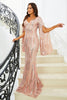 Load image into Gallery viewer, Sparkly Pink Mermaid V Neck Long Sleeves Sequin Long Prom Dress