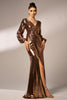 Load image into Gallery viewer, Metallic Brown Mermaid Long Sleeves Long Prom Dress with Slit