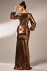 Load image into Gallery viewer, Metallic Brown Mermaid Long Sleeves Long Prom Dress with Slit