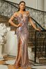 Load image into Gallery viewer, Sparkly Champagne Off the Shoulder Mermaid Sequins Long Prom Dress with Slit