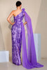 Load image into Gallery viewer, Sparkly Purple One Shoulder Mermaid Sequins Long Prom Dress with Cape