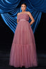 Load image into Gallery viewer, Pink Strapless A-Line Tulle Long Corset Wedding Guest Dress