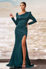 Load image into Gallery viewer, Dark Green Mermaid Long Sleeves Prom Dress with Slit