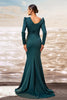 Load image into Gallery viewer, Dark Green Mermaid Long Sleeves Prom Dress with Slit