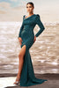 Load image into Gallery viewer, Dark Green Mermaid Long Sleeves Prom Dress with Slit