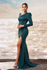 Load image into Gallery viewer, Dark Green Mermaid Long Sleeves Prom Dress with Slit