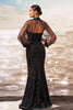 Load image into Gallery viewer, Sparkly Mermaid Black Sequin Long Sleeves Prom Dress