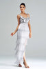 Load image into Gallery viewer, White Sheath Long Prom Dress With Fringes