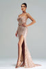 Load image into Gallery viewer, Apricot Mermaid Strapless Sequined Split Prom Dress