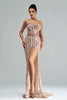 Load image into Gallery viewer, Apricot Mermaid Strapless Sequined Split Prom Dress