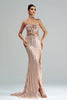 Load image into Gallery viewer, Apricot Mermaid Strapless Sequined Split Prom Dress