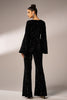 Load image into Gallery viewer, Black Sequin Long Sleeves Jumpsuit with Belt