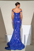 Load image into Gallery viewer, Blue Mermaid Sparkly Sequins Off The Shoulder Prom Dress with Slit