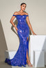 Load image into Gallery viewer, Blue Mermaid Sparkly Sequins Off The Shoulder Prom Dress with Slit