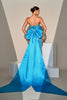 Load image into Gallery viewer, Mermaid Peacock Blue Sequin Strapless Long Prom Dress with Bow Streamer