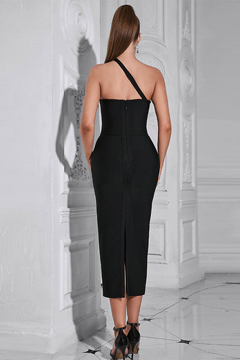 Black One Shoulder Bodycon Long Party Dress