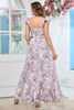 Load image into Gallery viewer, Lilac Floral Print Cape Straps With Ruffle Long Prom Dress