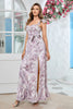 Load image into Gallery viewer, Lilac Floral Print Cape Straps With Ruffle Long Prom Dress