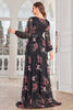 Load image into Gallery viewer, A Line Long Sleeves Floral Print Black Long Prom Dress