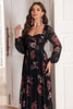 Load image into Gallery viewer, A Line Long Sleeves Floral Print Black Long Prom Dress