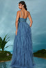 Load image into Gallery viewer, Sparkly Spaghetti Straps Grey Blue Tulle A Line Prom Dress