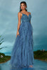 Load image into Gallery viewer, Sparkly Spaghetti Straps Grey Blue Tulle A Line Prom Dress