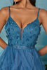 Load image into Gallery viewer, Sparkly Spaghetti Straps Grey Blue Tulle A Line Prom Dress