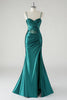 Load image into Gallery viewer, Dark Green Satin Spaghetti Straps Mermaid Prom Dress