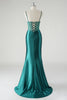 Load image into Gallery viewer, Dark Green Satin Spaghetti Straps Mermaid Prom Dress