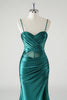 Load image into Gallery viewer, Dark Green Satin Spaghetti Straps Mermaid Prom Dress