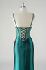 Load image into Gallery viewer, Dark Green Satin Spaghetti Straps Mermaid Prom Dress