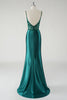 Load image into Gallery viewer, Sparkly Dark Green Spaghetti Straps Mermaid Prom Dress with Slit