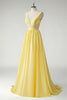 Load image into Gallery viewer, Yellow A Line Deep V-Neck Long Prom Dress