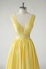 Load image into Gallery viewer, Yellow A Line Deep V-Neck Long Prom Dress