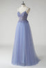 Load image into Gallery viewer, Sparkly Grey Blue A Line Tulle Prom Dress with Slit