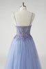 Load image into Gallery viewer, Sparkly Grey Blue A Line Tulle Prom Dress with Slit