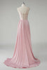 Load image into Gallery viewer, Blush Spaghetti Straps Corset Pleated Sheath Long Prom Dress