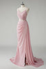 Load image into Gallery viewer, Blush Spaghetti Straps Corset Pleated Sheath Long Prom Dress