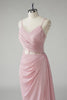 Load image into Gallery viewer, Blush Spaghetti Straps Corset Pleated Sheath Long Prom Dress