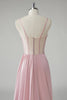 Load image into Gallery viewer, Blush Spaghetti Straps Corset Pleated Sheath Long Prom Dress